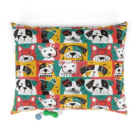 Colorful Pet Bed – Playful Dog Faces Design in 3 Sizes