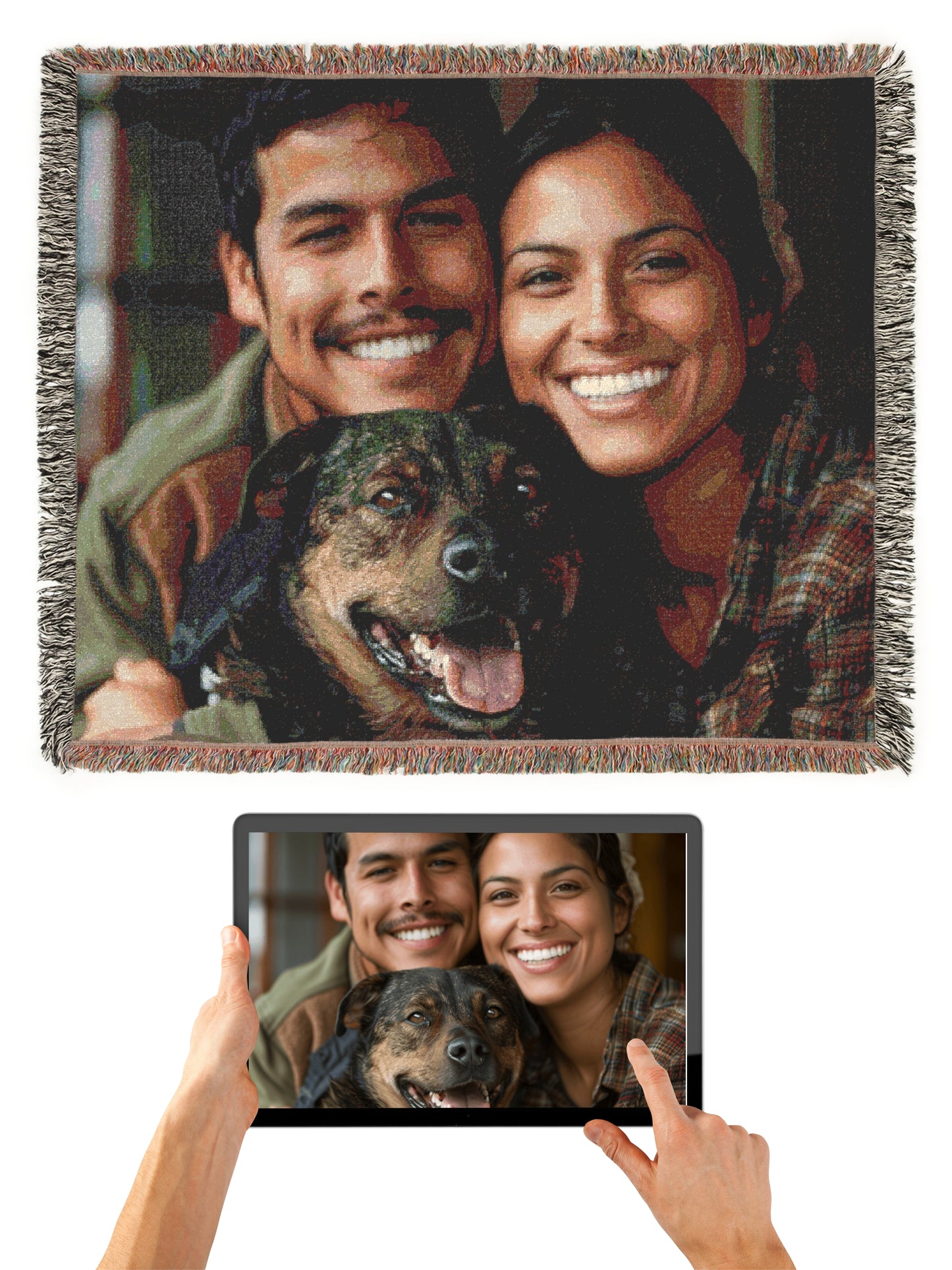 Personalized Family & Dog Woven Blanket – Custom Cotton Photo Throw