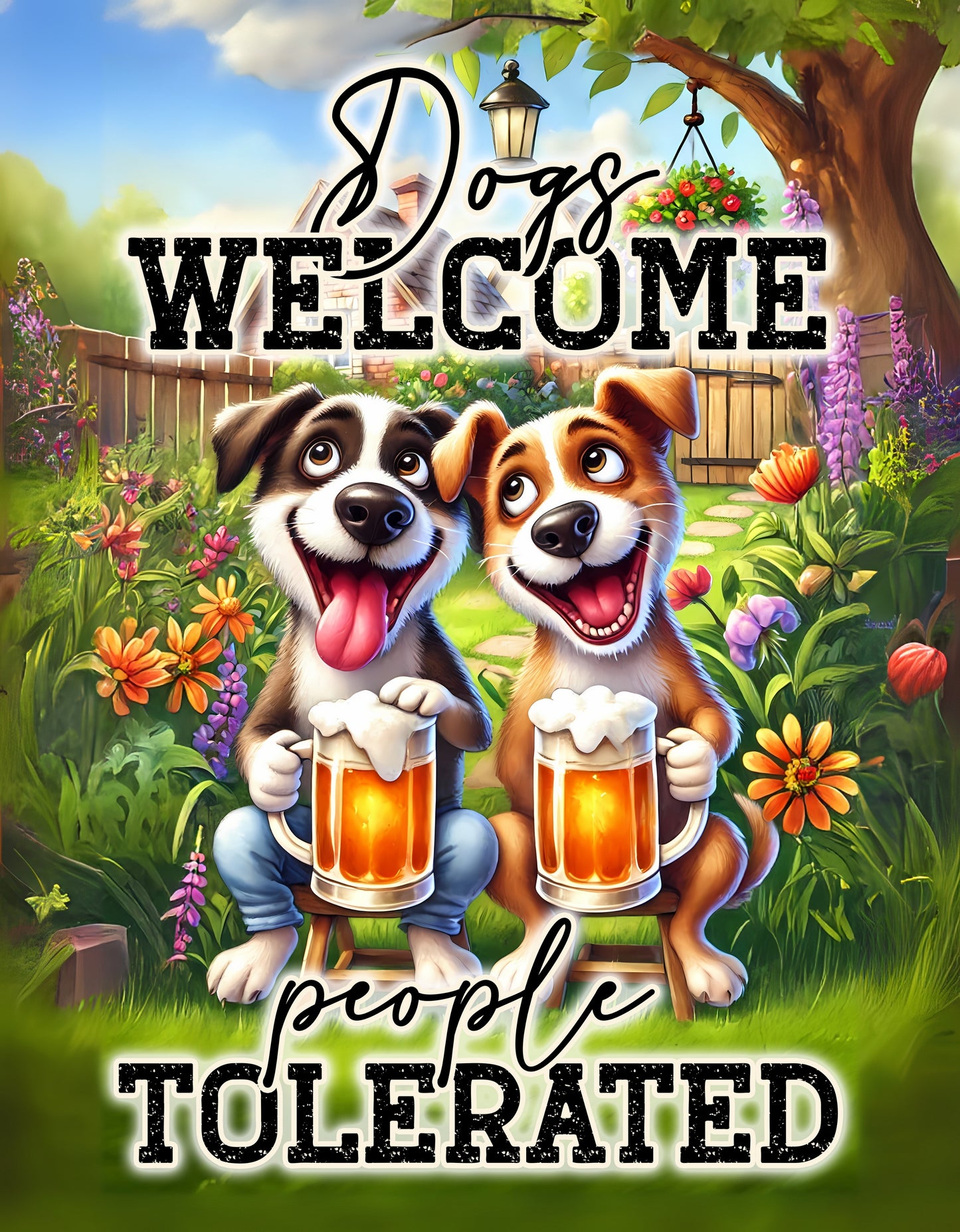 Dogs Welcome, People Tolerated Flag – Funny House Flag & Garden Banner