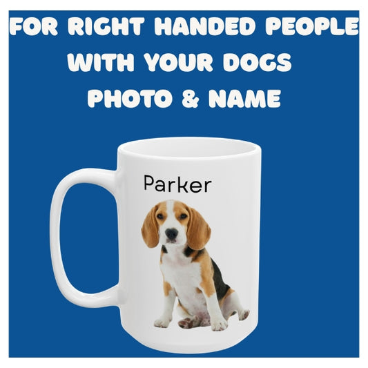 Personalized White Dog Photo & Name Mug – Left or Right Hand Custom Coffee Cup