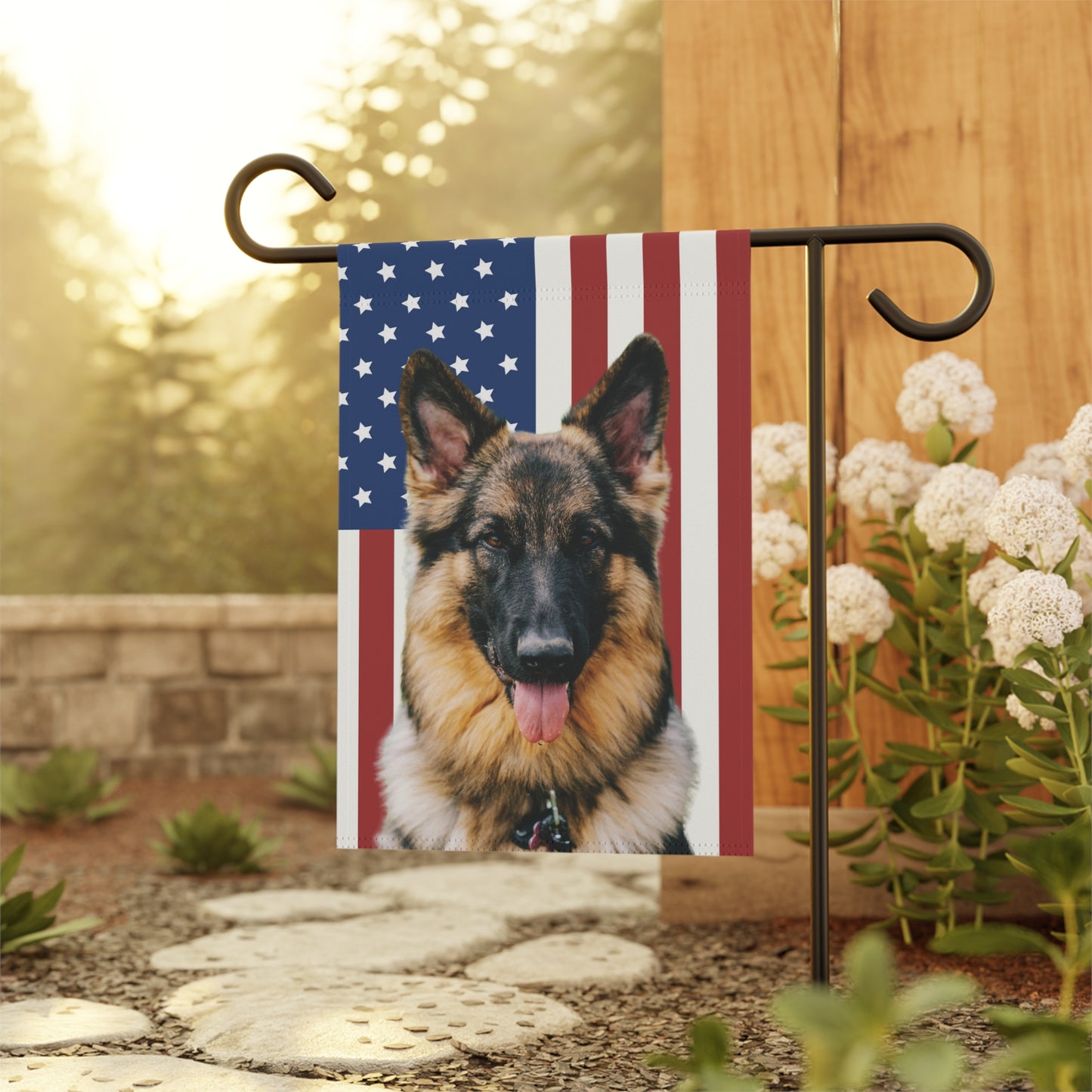 Custom Patriotic Dog Flag & Garden Banner – Your Dog's Photo on American Flag Background