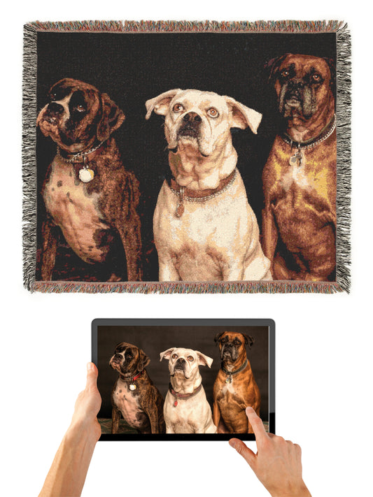 Custom Woven Blanket with Dog Photo – 1, 2, or 3 Pets
