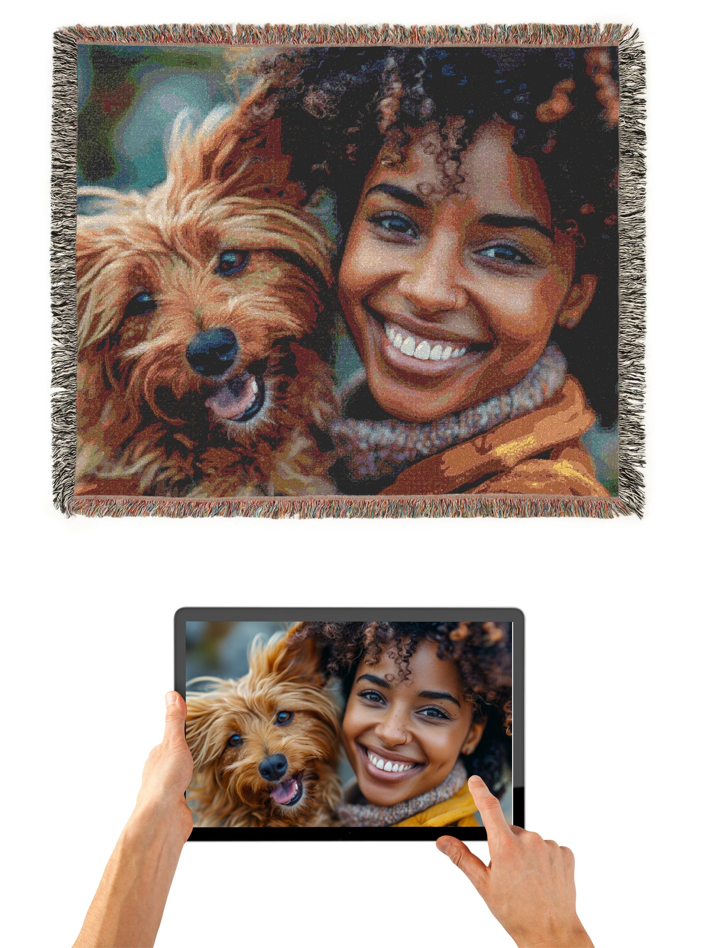 Personalized Family & Dog Woven Blanket – Custom Cotton Photo Throw
