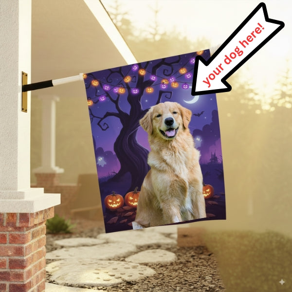 Custom Halloween Dog House Flag – Personalized Outdoor Halloween Decoration with Your Dog’s Photo (2 Designs)