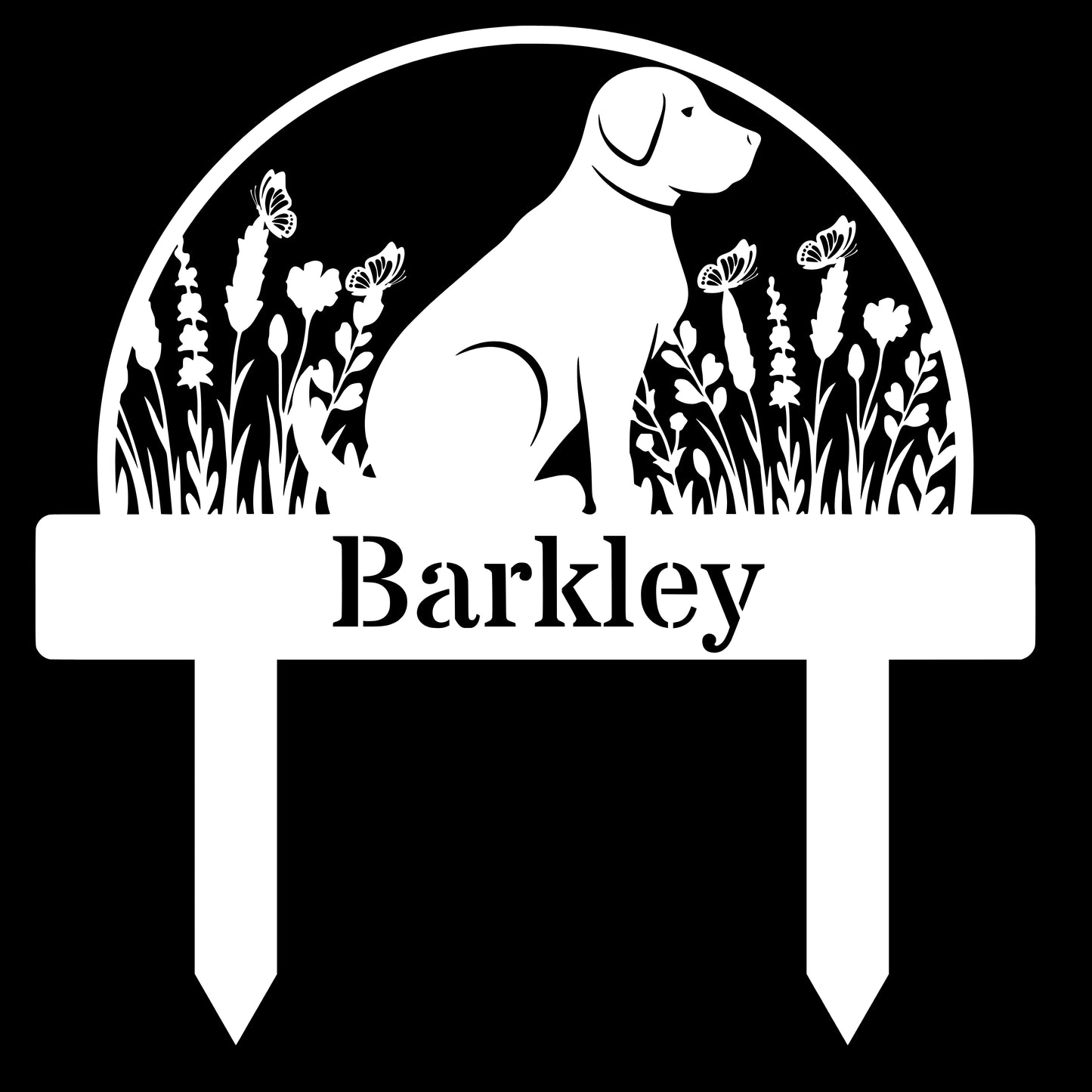 Custom Dog's Name Garden Sign – Labrador sitting in Flower Field