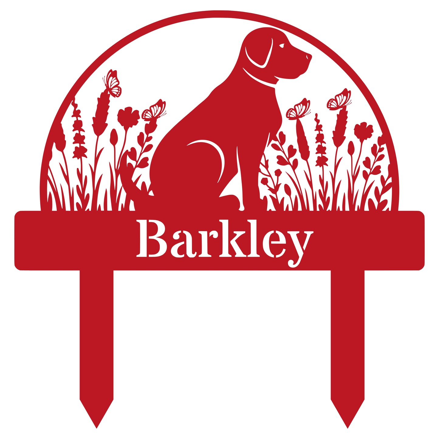 Custom Dog's Name Garden Sign – Labrador sitting in Flower Field