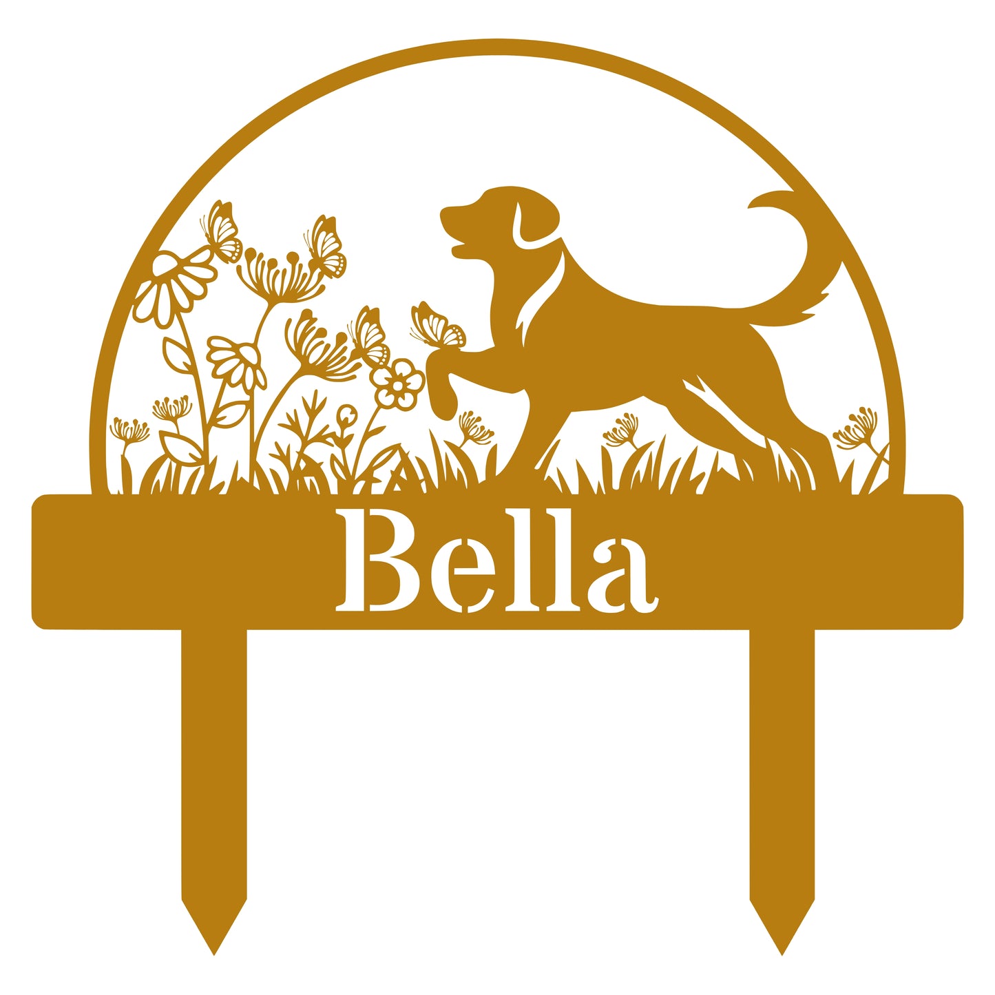 Custom Dog's Name Garden Sign – Big Dog in Flower Field with Butterflies