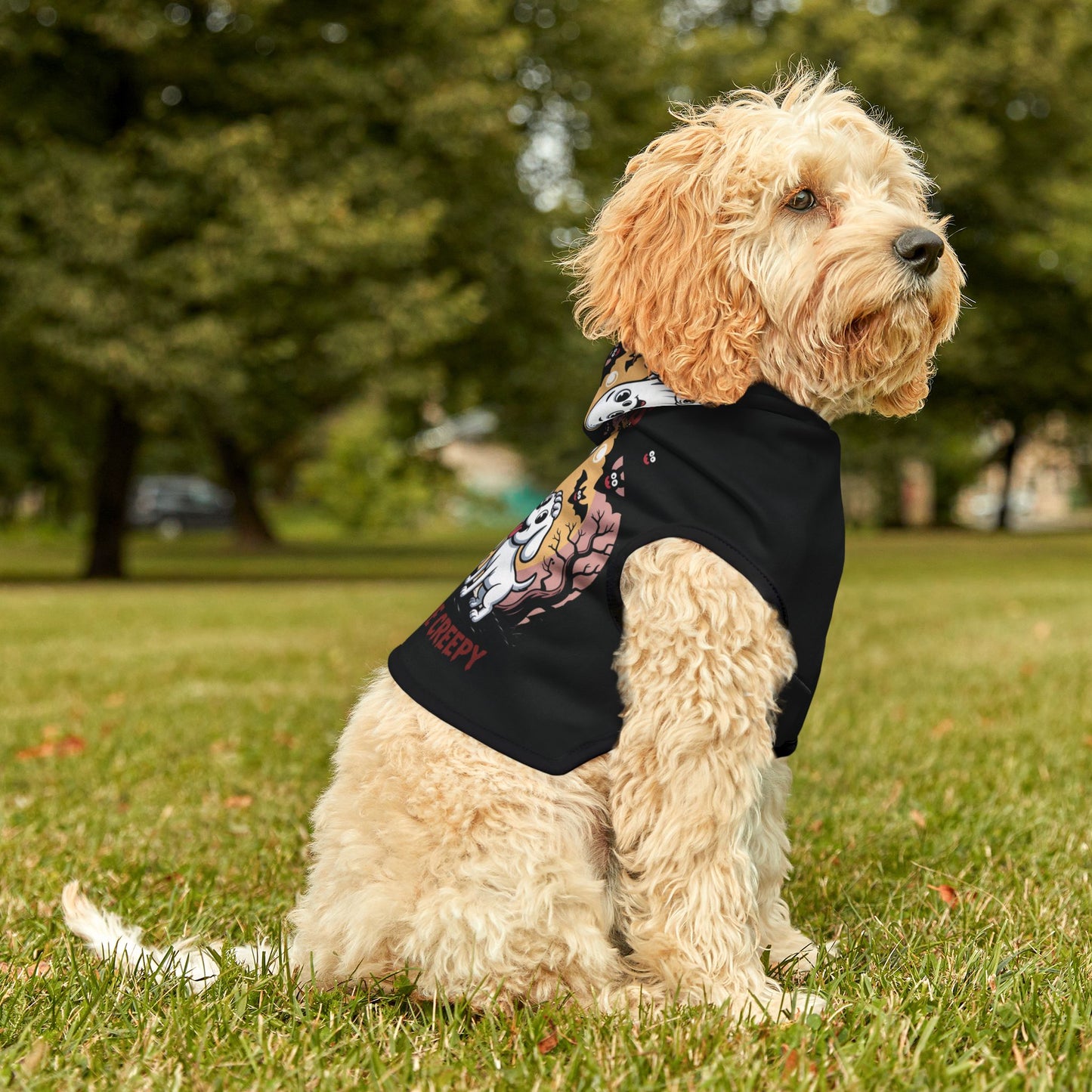 Halloween Dog Hoodie – Cute Ghost & Puppy Design with Funny “Dogs Because People Are Creepy” Print
