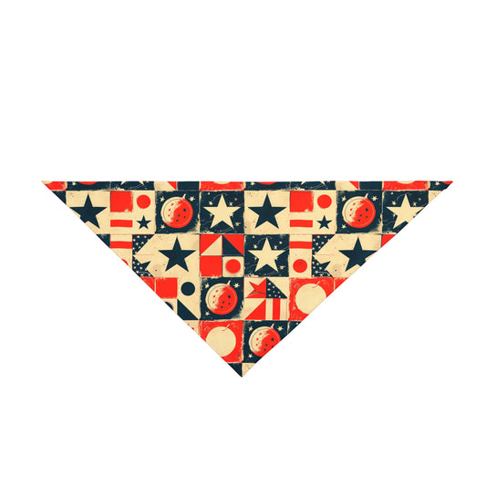 Retro Americana Dog Bandana – Stars, Stripes & Vintage Blocks Pattern