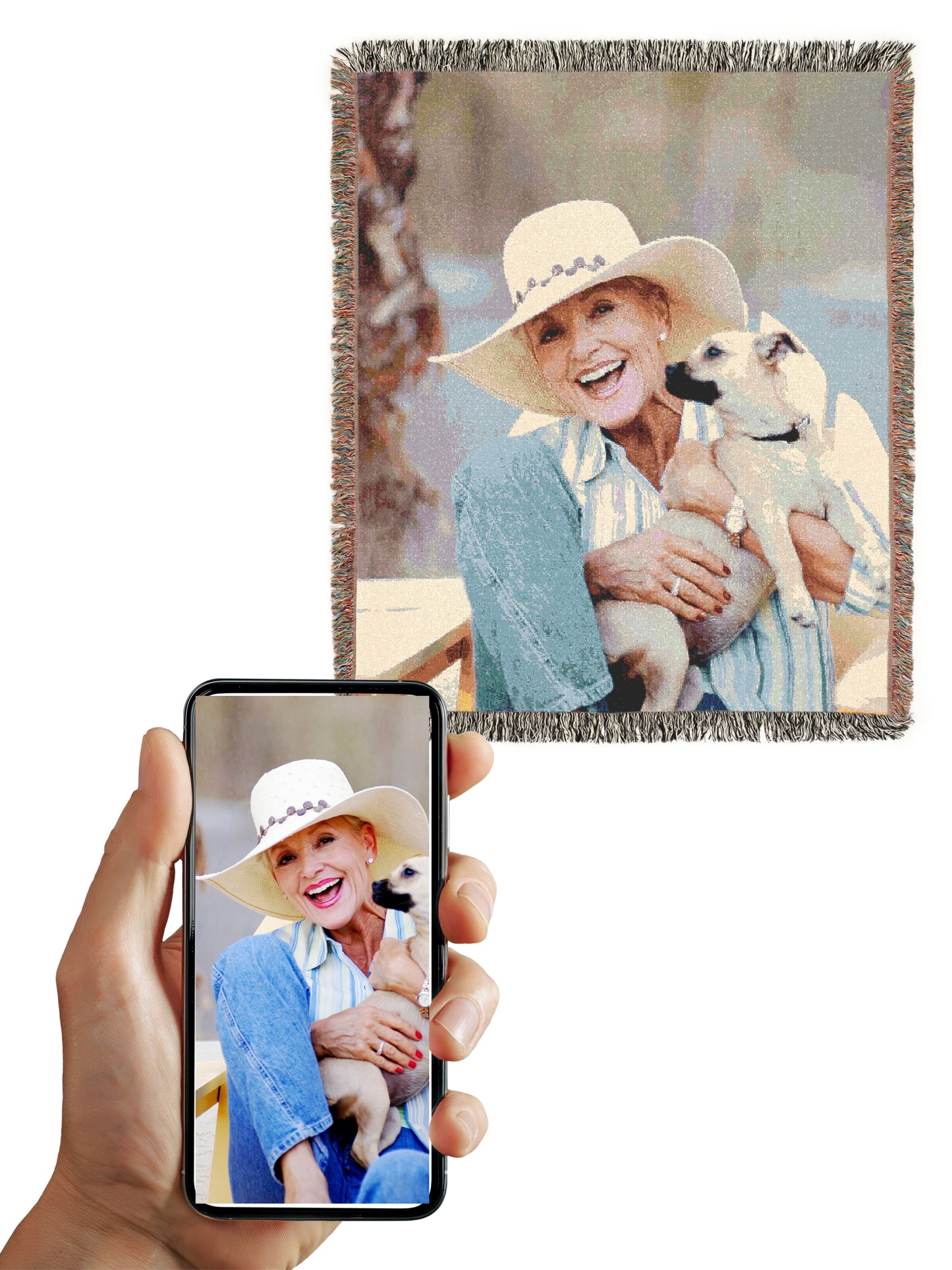 Personalized Family & Dog Woven Blanket – Custom Cotton Photo Throw