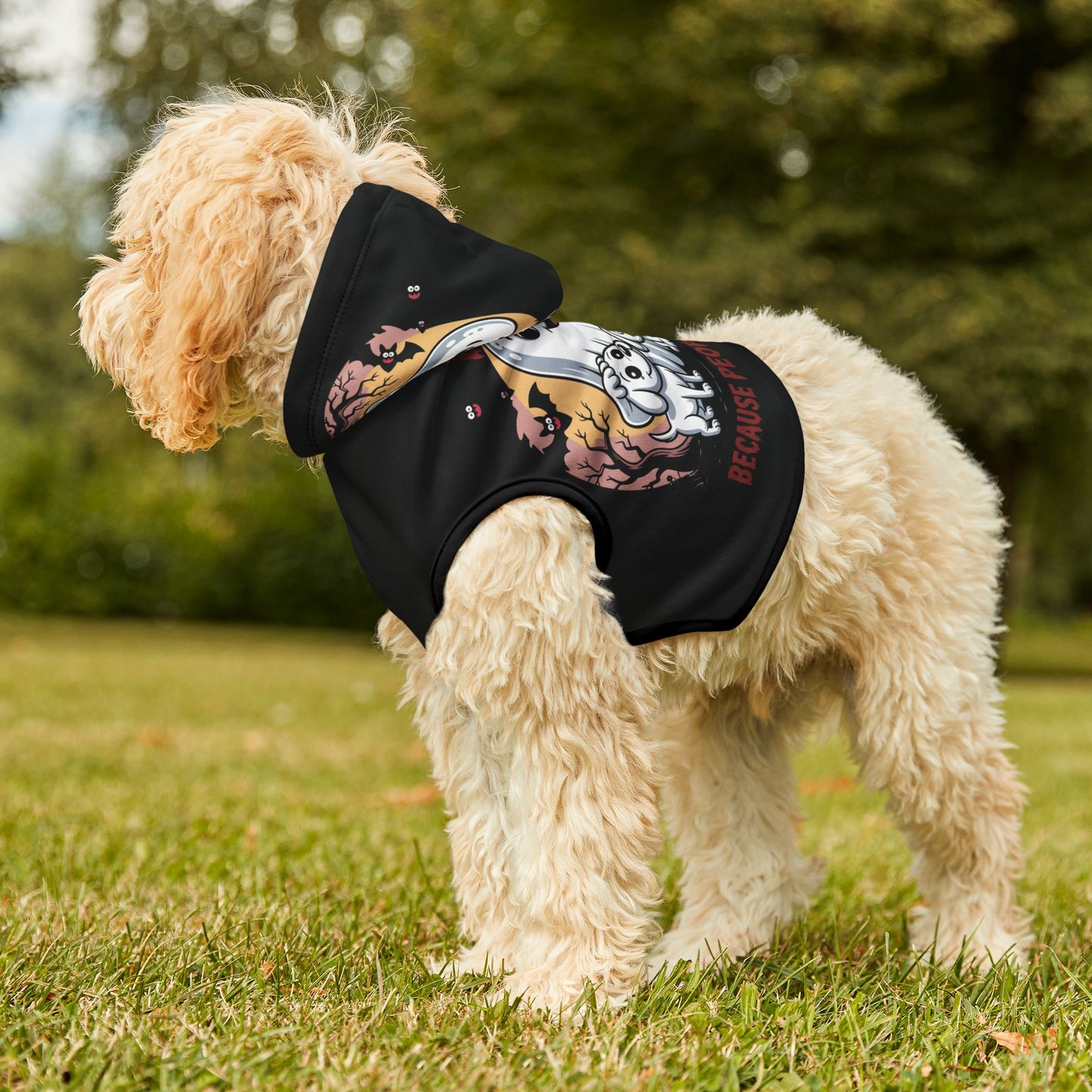 Halloween Dog Hoodie – Cute Ghost & Puppy Design with Funny “Dogs Because People Are Creepy” Print