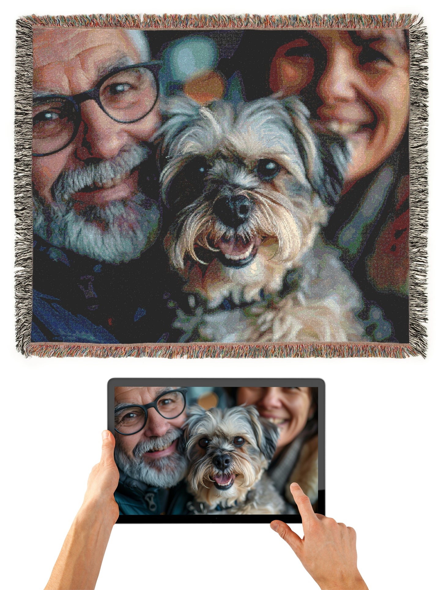 Personalized Family & Dog Woven Blanket – Custom Cotton Photo Throw