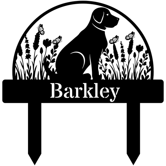 Custom Dog's Name Garden Sign – Labrador sitting in Flower Field