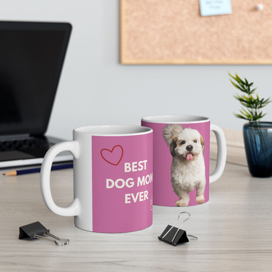 Best Dog Mom Ever Custom Photo Mug – Personalized Pink Dog Mom Cup