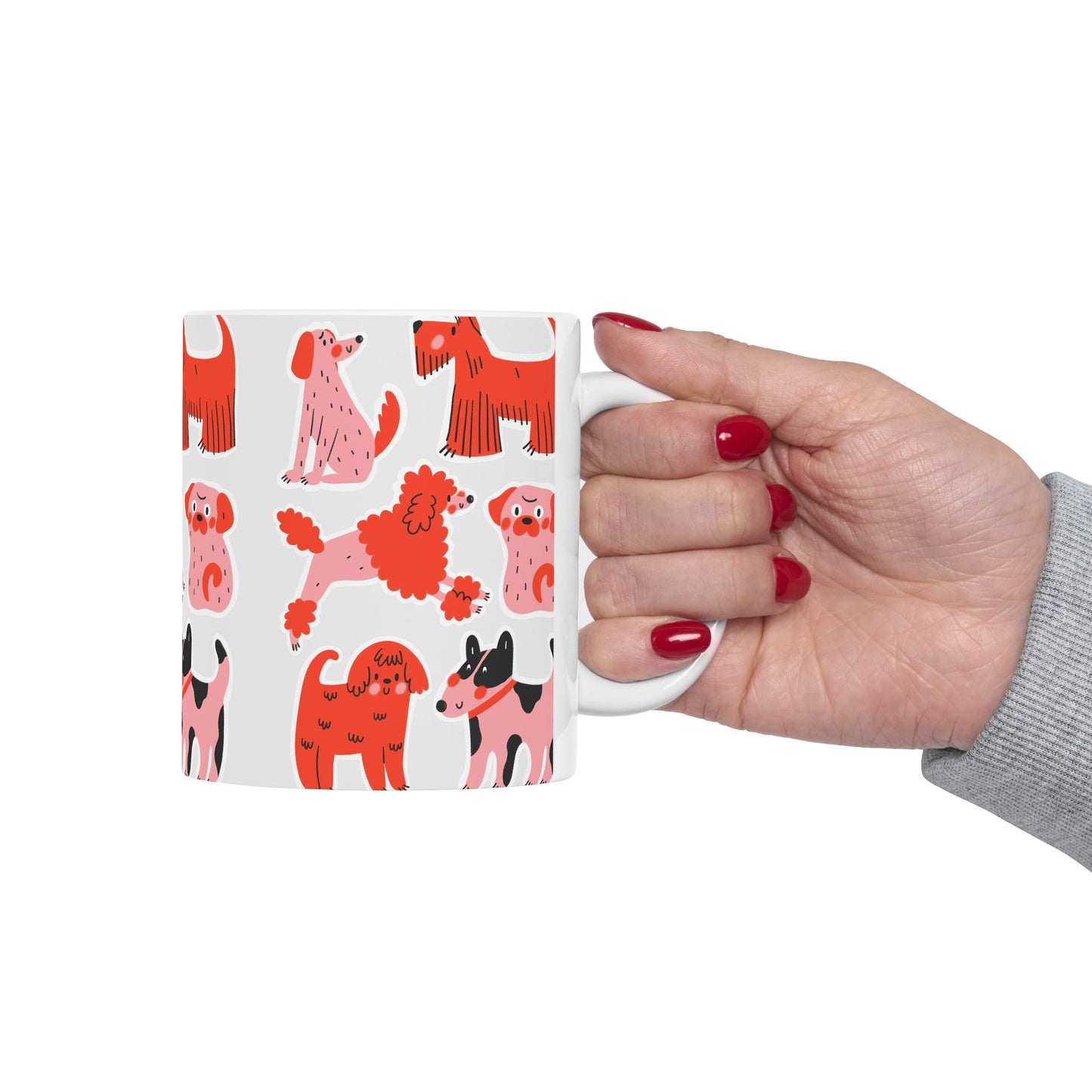 Red Dog Illustration Mug – Modern White Dog Lover Coffee Cup