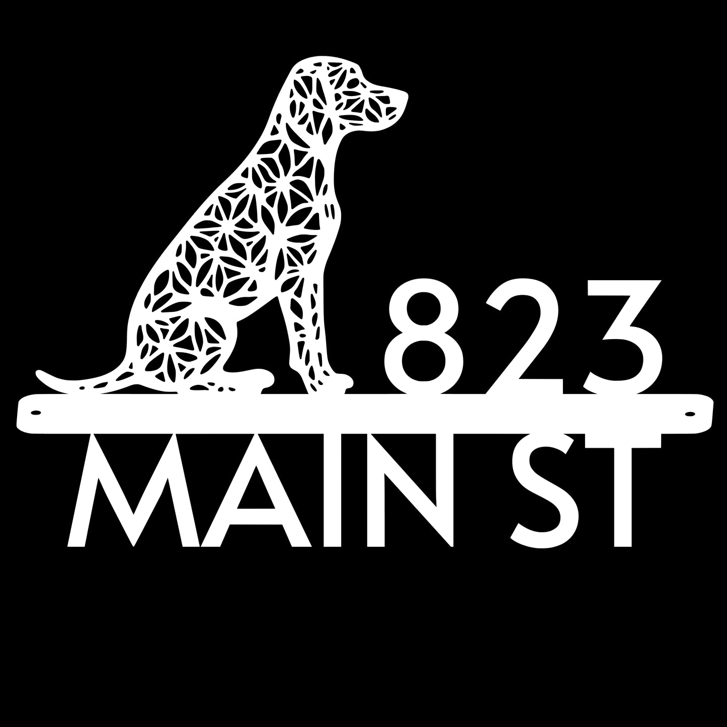 Floral Dog Metal Address Sign – Custom House Number & Street Name Plaque