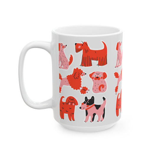 Red Dog Illustration Mug – Modern White Dog Lover Coffee Cup