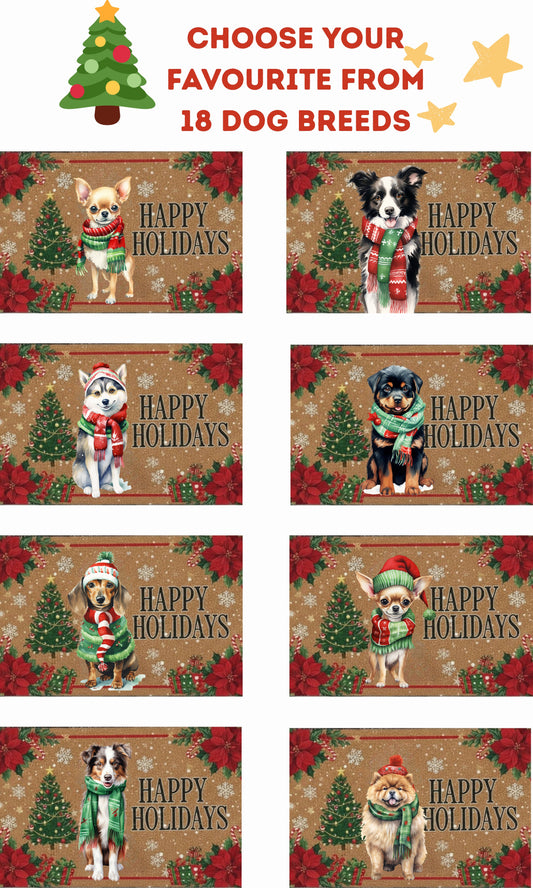 Personalized Holiday Dog Breed Doormat – 18 Festive Variations with Christmas Design