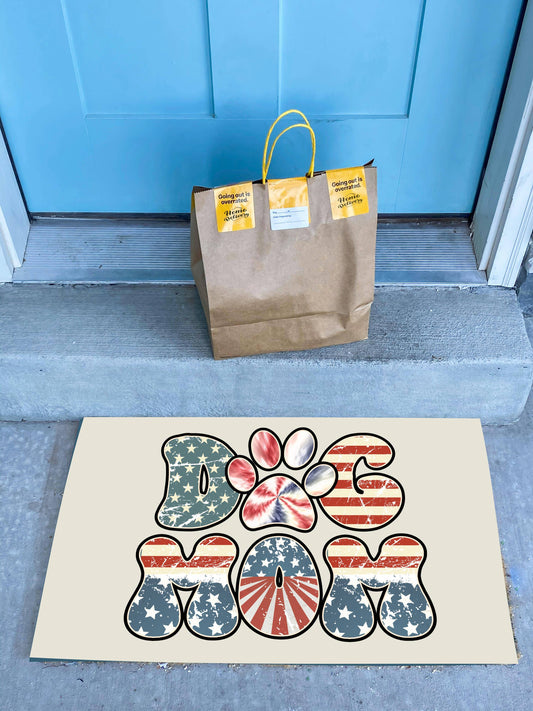 Dog Mom Patriotic Door Mat – Stars & Stripes Paw Print Design