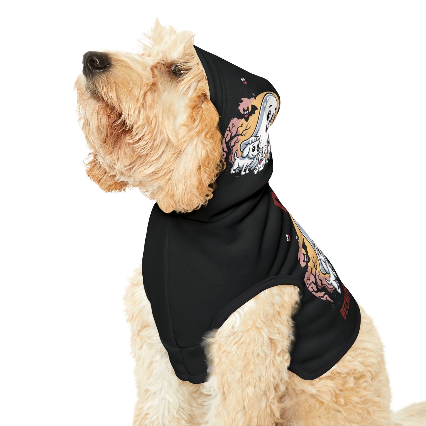 Halloween Dog Hoodie – Cute Ghost & Puppy Design with Funny “Dogs Because People Are Creepy” Print