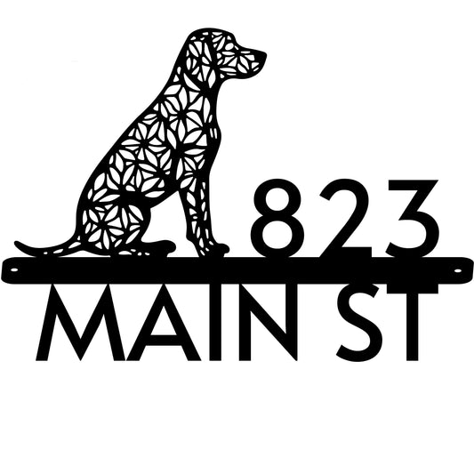 Floral Dog Metal Address Sign – Custom House Number & Street Name Plaque