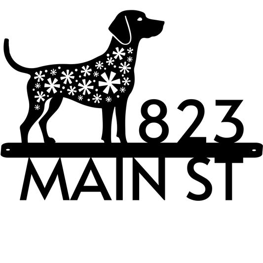 Floral Standing Dog Address Sign – Custom Street Name & Number