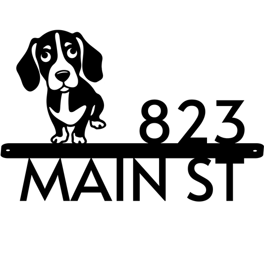 Personalized Metal Address Sign with Cute Standing Dog Silhouette