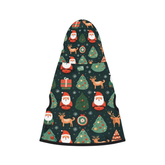 Festive Christmas Dog Hoodie – Santa, Trees & Reindeer Print