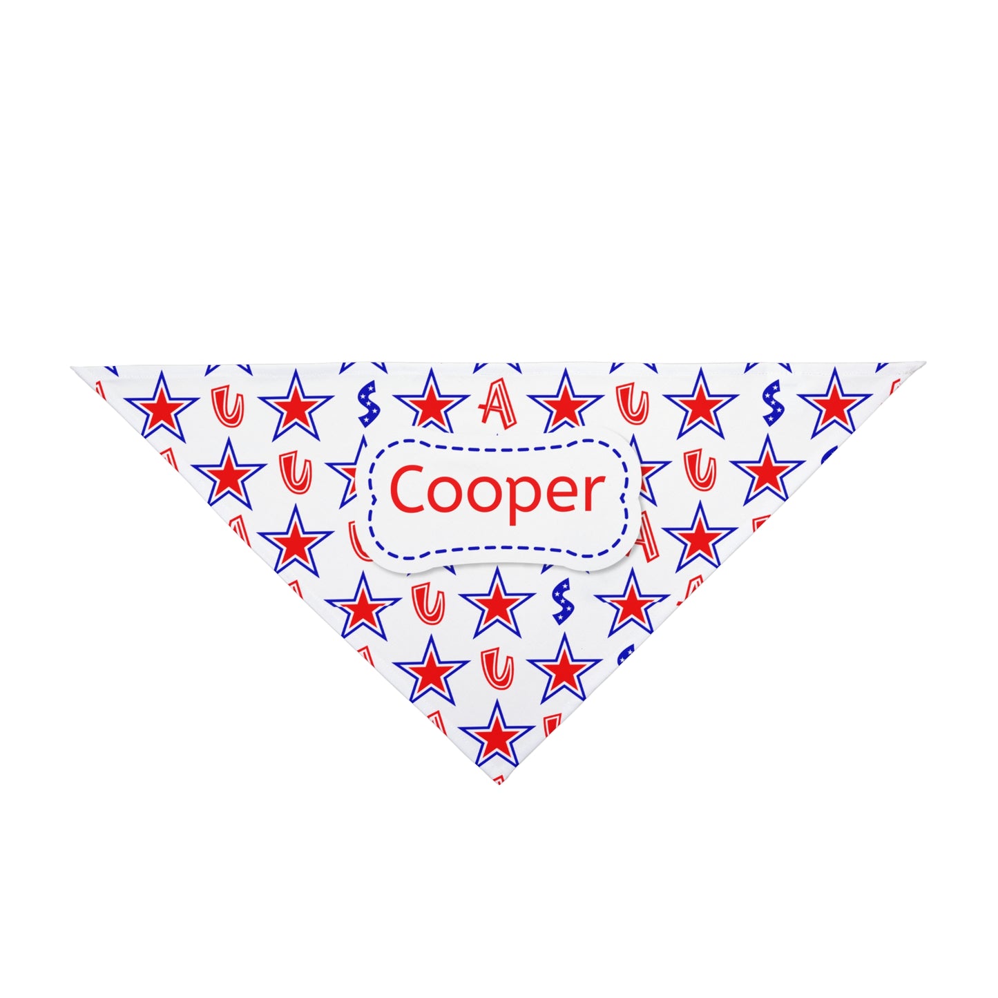 A bold red, white & blue look made personal with your dog’s name