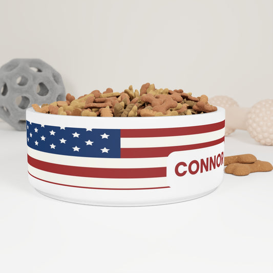 USA Flag Dog Bowl with Custom Name – Personalized Design