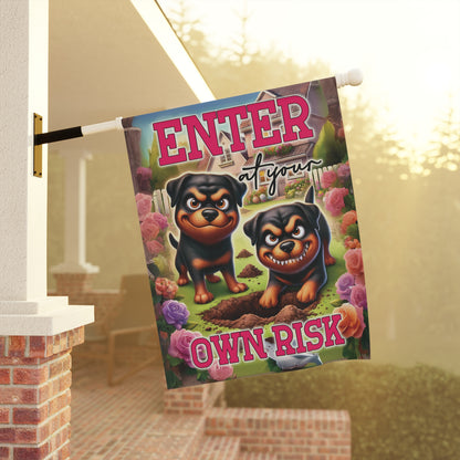 Enter at Your Own Risk Flag – Funny Rottweiler Flage & Garden Banner