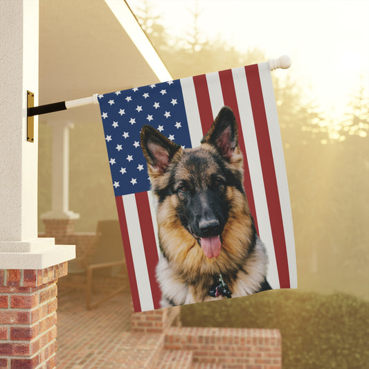Custom Patriotic Dog Flag & Garden Banner – Your Dog's Photo on American Flag Background