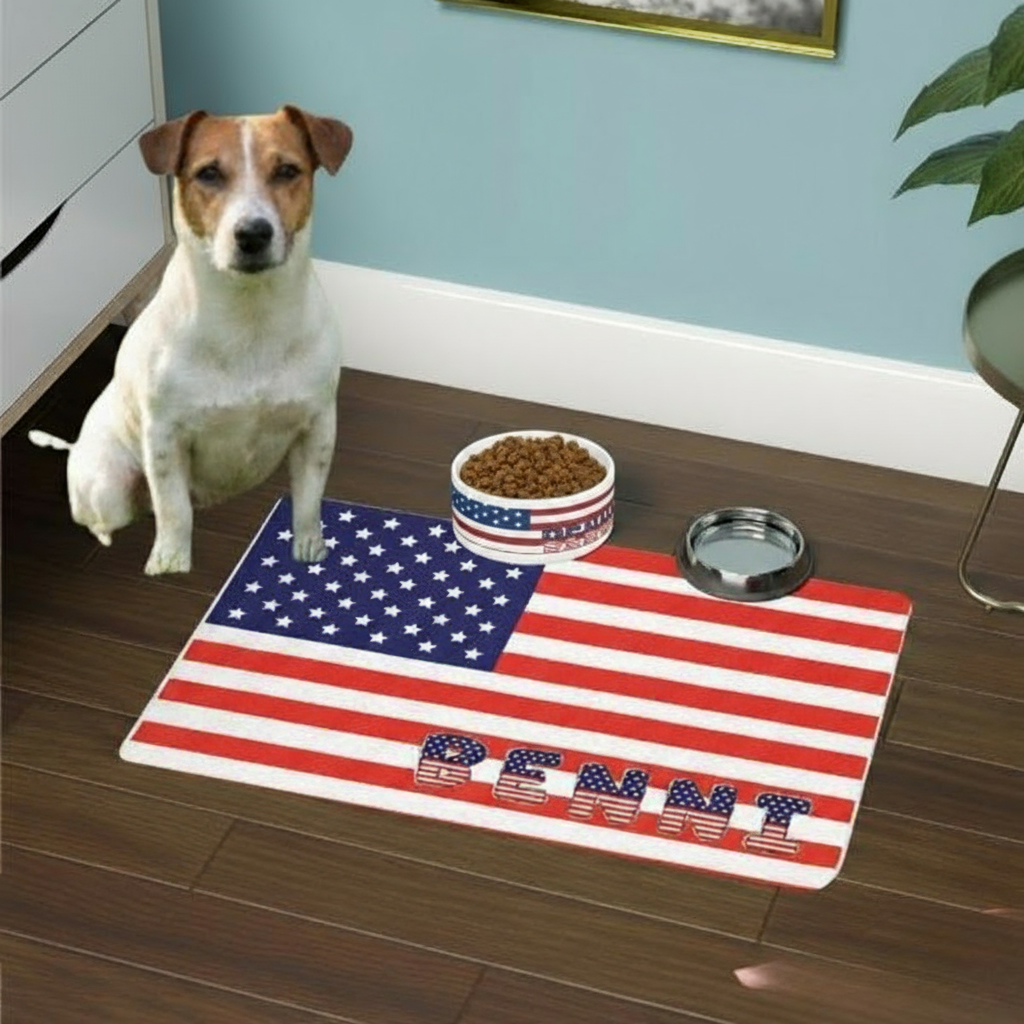 Custom Dog Placemat with USA Flag & Name – Personalized Pet Mat