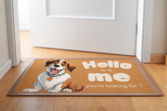 “Hello, Is It Me You’re Looking For?” Cartoon Dog Breed Door Mat