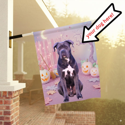 Custom Halloween Dog House Flag – Personalized Outdoor Halloween Decoration with Your Dog’s Photo (2 Designs) (Copy)