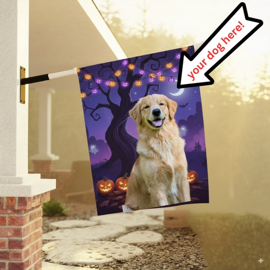 Custom Halloween Dog House Flag – Personalized Outdoor Halloween Decoration with Your Dog’s Photo (2 Designs)