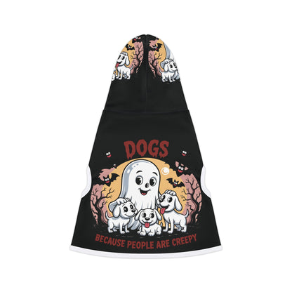 Halloween Dog Hoodie – Cute Ghost & Puppy Design with Funny “Dogs Because People Are Creepy” Print