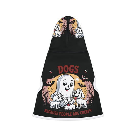 Halloween Dog Hoodie – Cute Ghost & Puppy Design with Funny “Dogs Because People Are Creepy” Print
