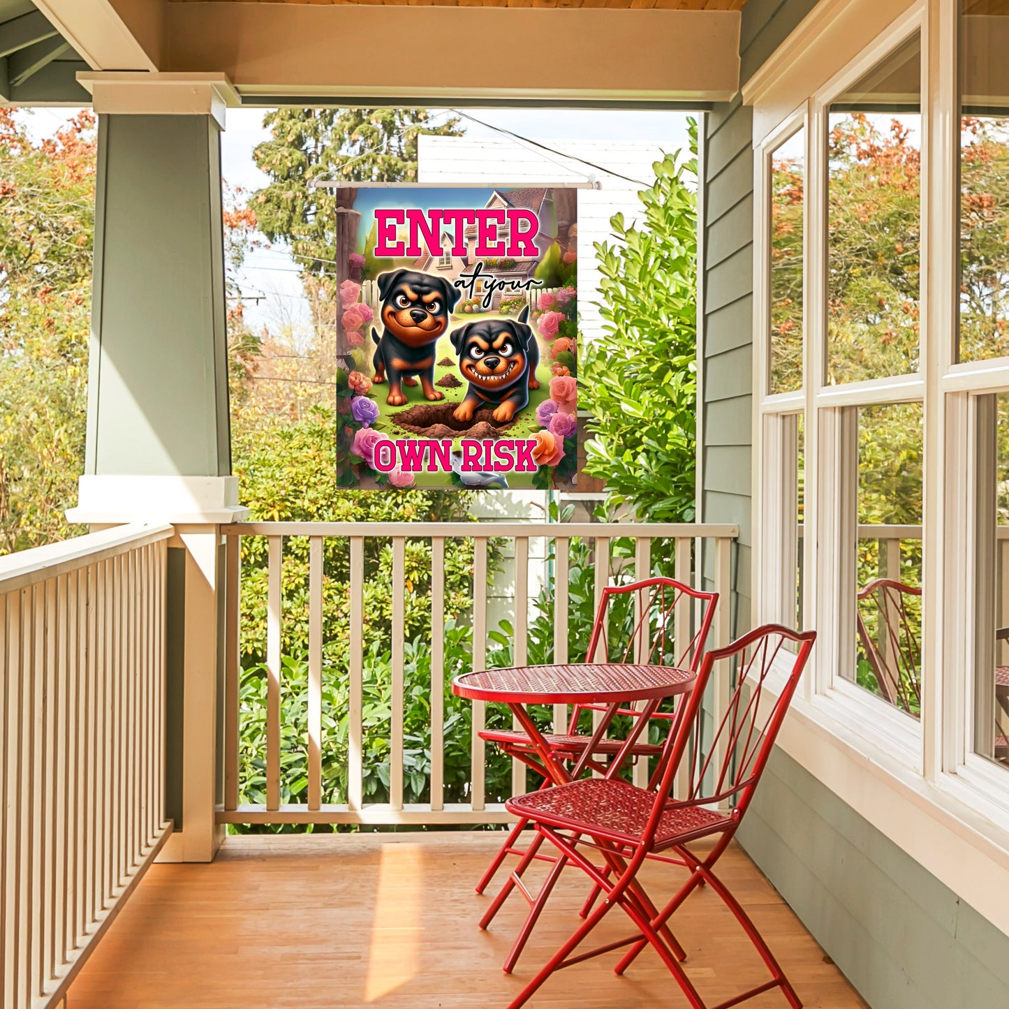 Enter at Your Own Risk Flag – Funny Rottweiler Flage & Garden Banner