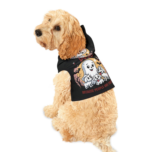 Halloween Dog Hoodie – Cute Ghost & Puppy Design with Funny “Dogs Because People Are Creepy” Print