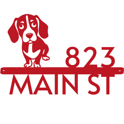 Personalized Metal Address Sign with Cute Standing Dog Silhouette