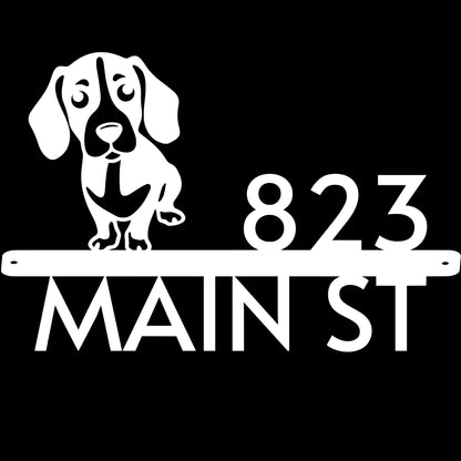 Personalized Metal Address Sign with Cute Standing Dog Silhouette