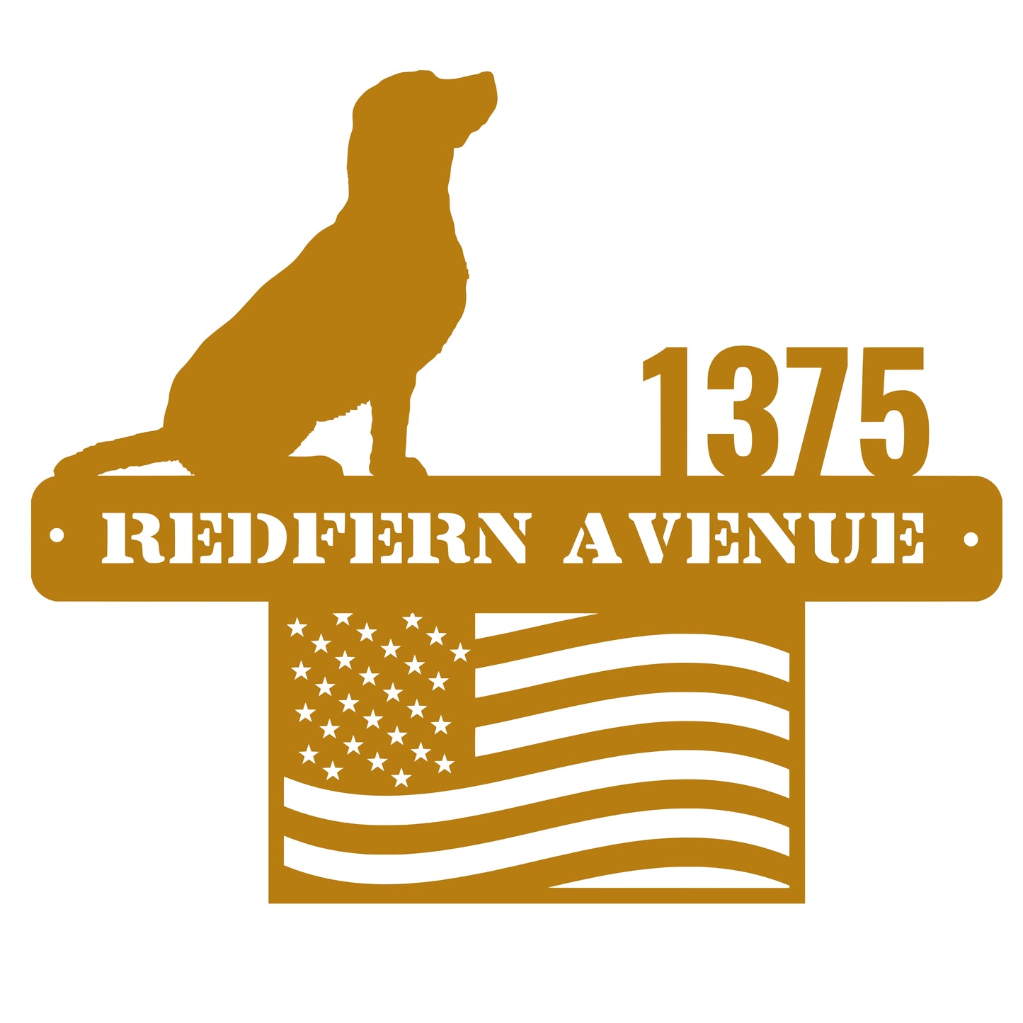 Custom Dog Address Sign with USA Flag and Sitting Pup