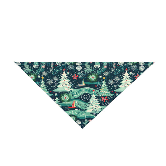 Winter Wonderland Dog Bandana – Festive Christmas Trees & Snowflakes Pattern