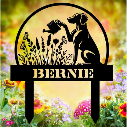 Custom Dog's Name Garden Sign – Watering Can & Flower Design
