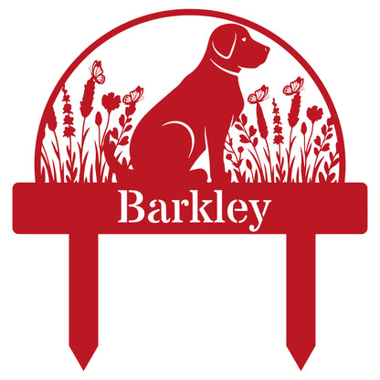 Custom Dog's Name Garden Sign – Labrador sitting in Flower Field