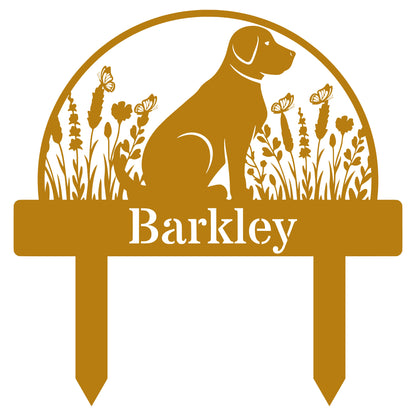 Custom Dog's Name Garden Sign – Labrador sitting in Flower Field