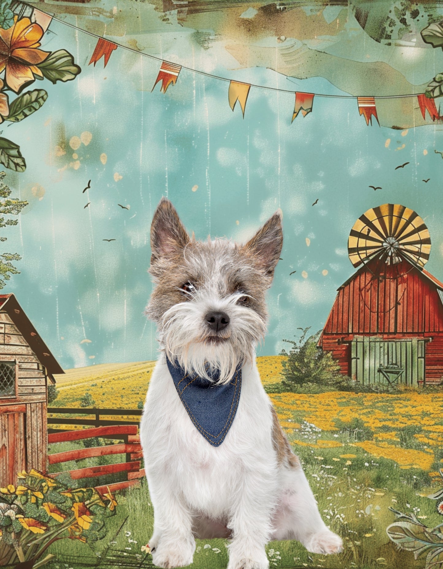 Custom Dog Photo Flag and Garden Banner – Rustic Farmyard Background