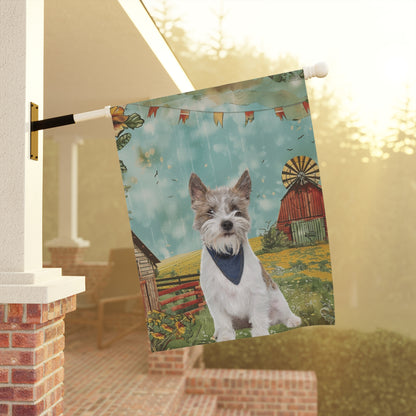 Custom Dog Photo Flag and Garden Banner – Rustic Farmyard Background