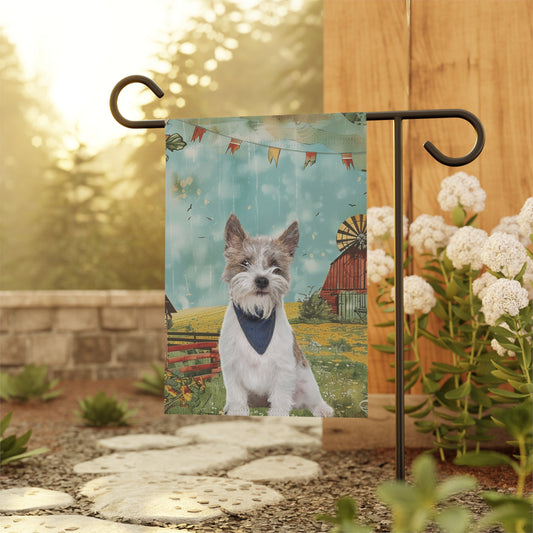 Custom Dog Photo Flag and Garden Banner – Rustic Farmyard Background